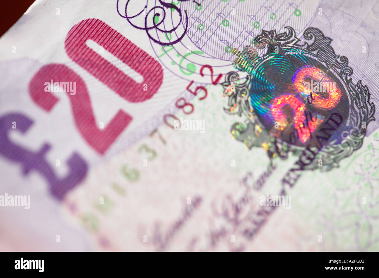 close up of twenty pound currency note Stock Photo