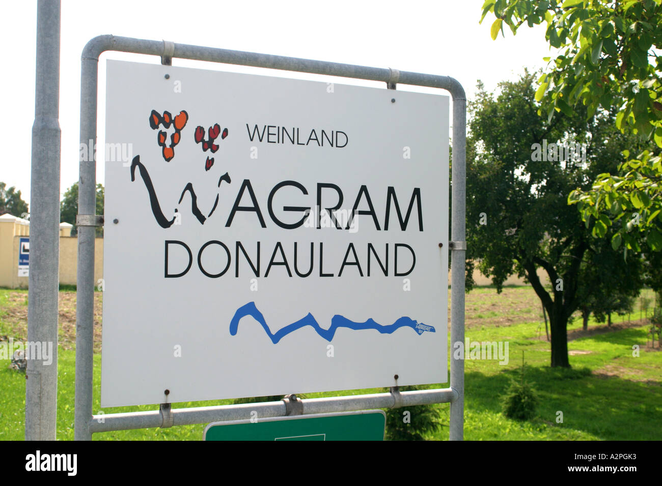 sign 'Weinland Wagram Donauland' Stock Photo