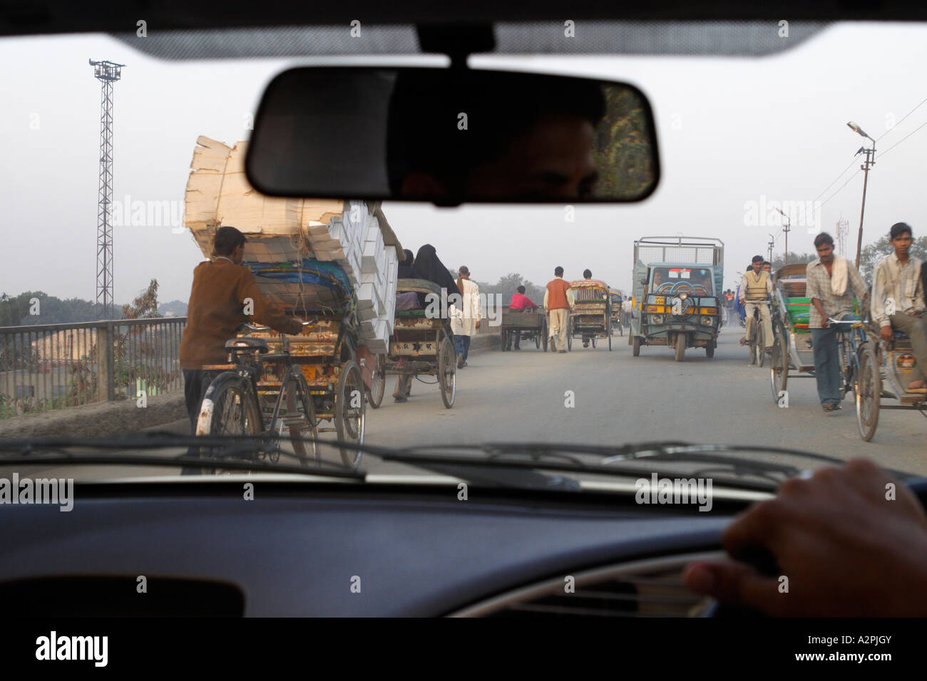 Busy street traffic on the roads around Dehi, India. Horizontal. Stock Photo