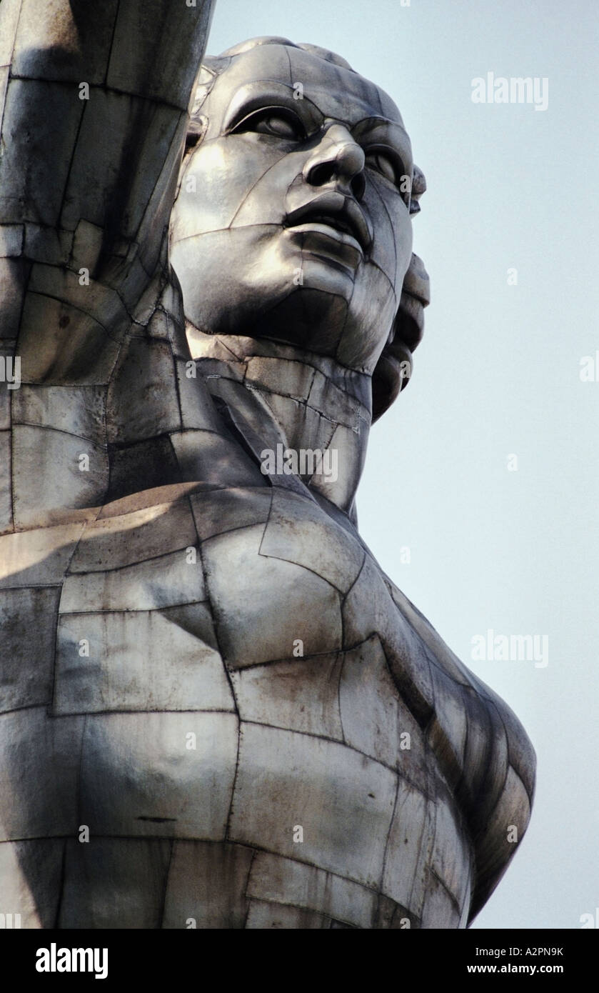 Detail, Rabochy I Kolhoznitsa, 'The Worker & Collective Farm Girl'. Communist era statue by Vera Mukhina, Mira Prospekt, Moscow, Stock Photo