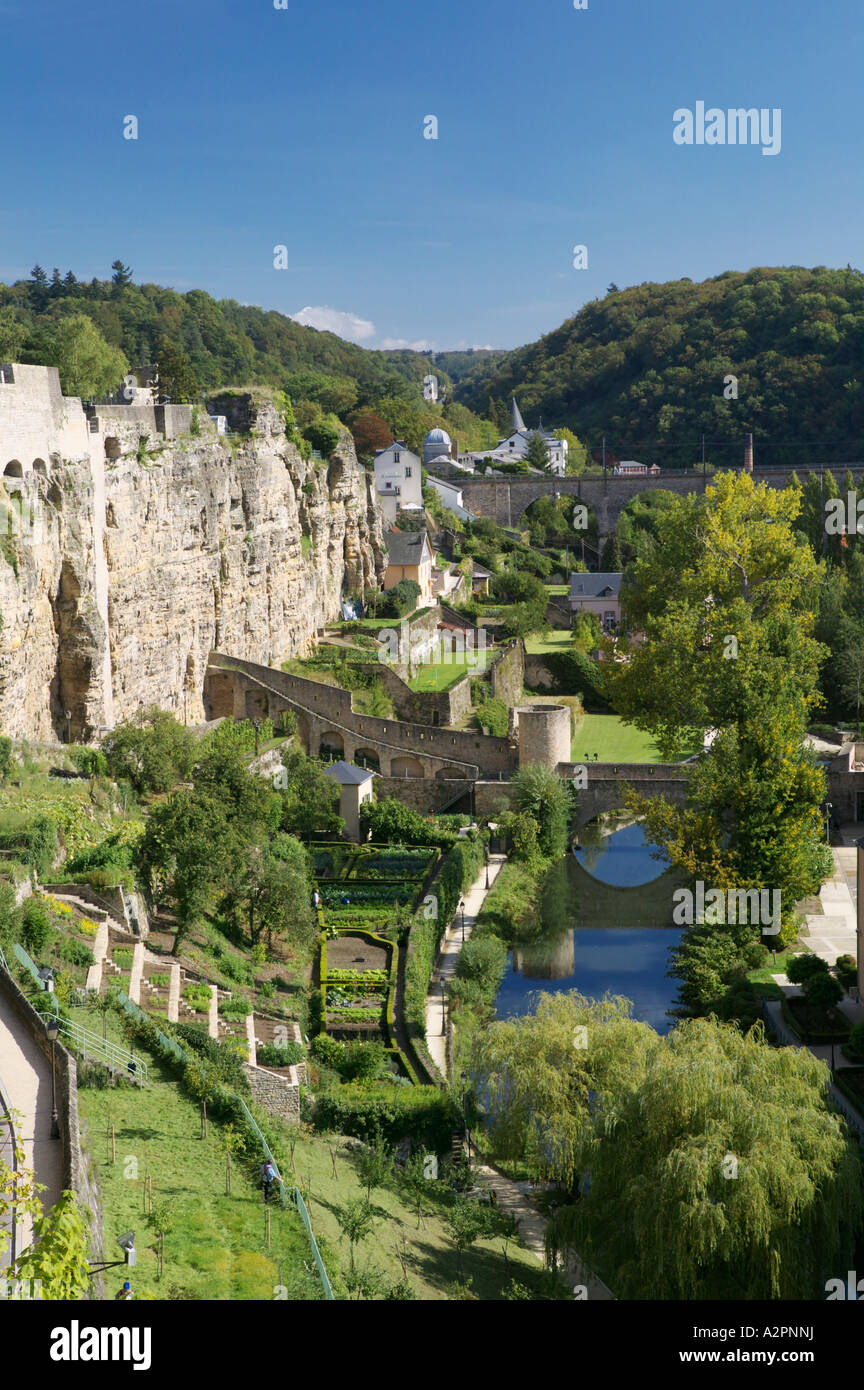 The Bock Casemates above the River Alzette Luxembourg City Stock Photo