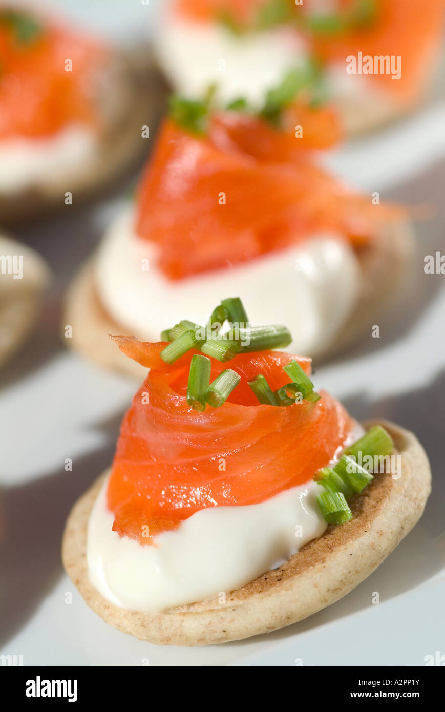 Smoked Salmon Cream Cheese and Spring Onion canapes Stock Photo - Alamy