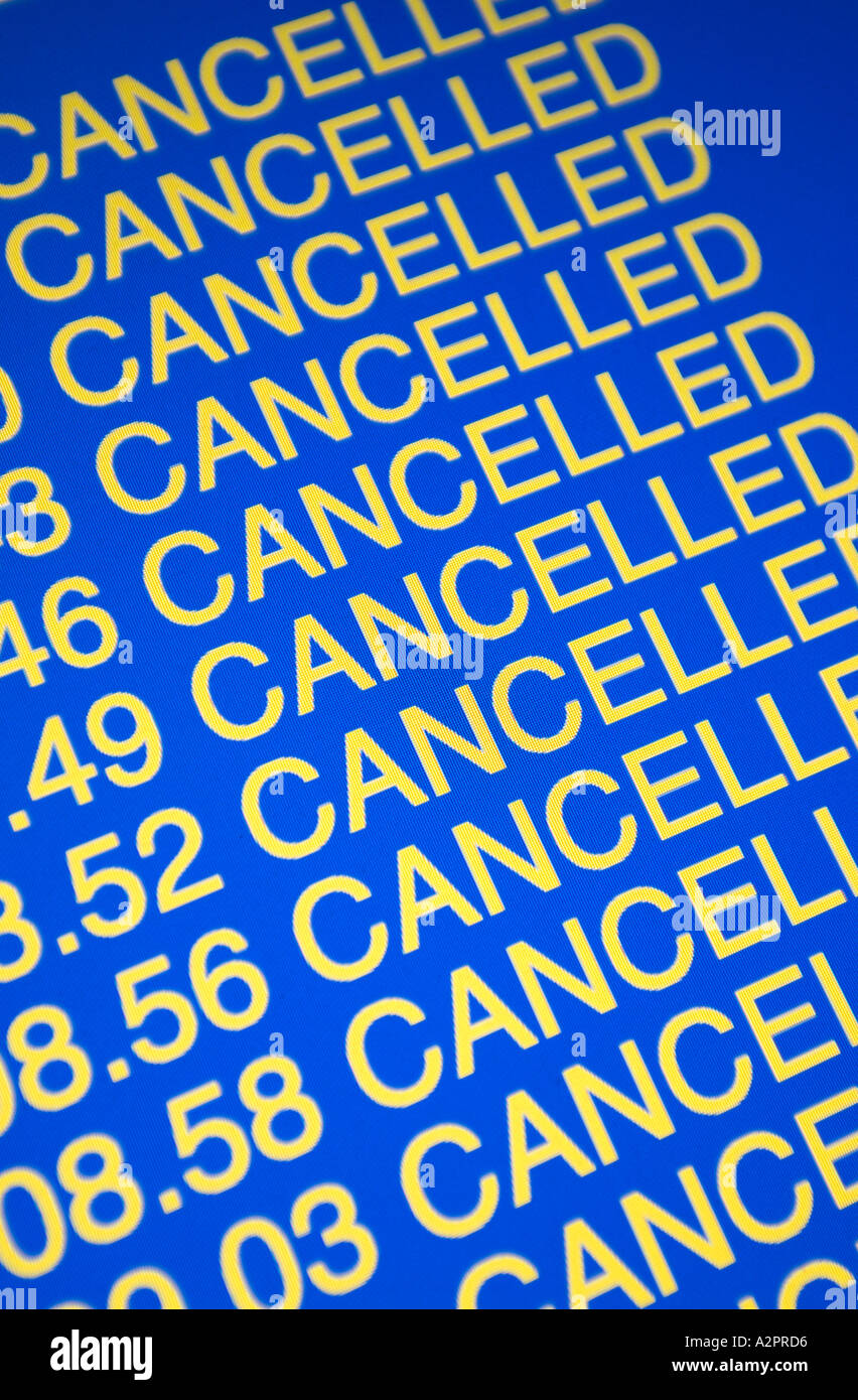 Departure board showing Cancelled Stock Photo