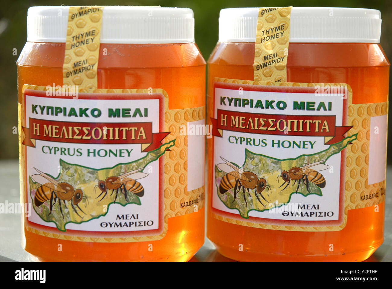 Jars of thyme honey Omodhos Cyprus Stock Photo Alamy