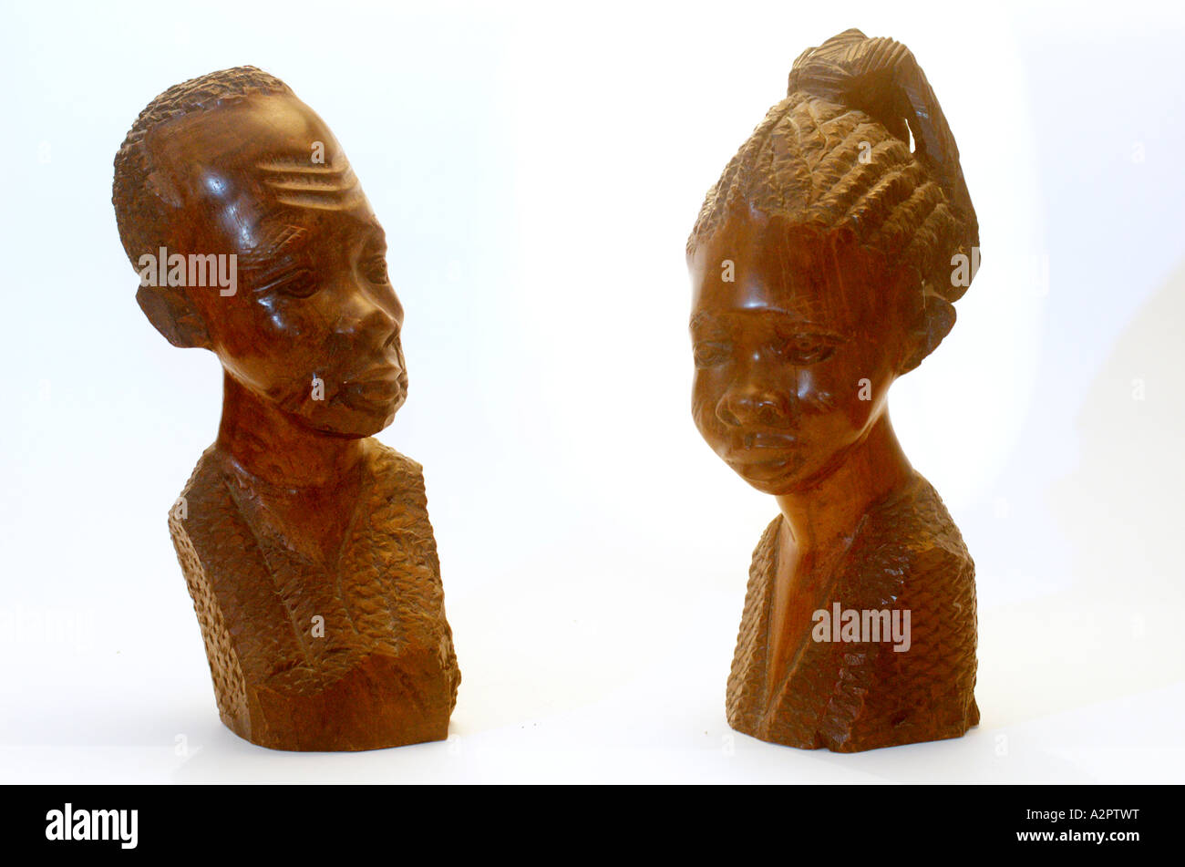 2 Wooden handmade African sculptures figurines statues Africans Pair of