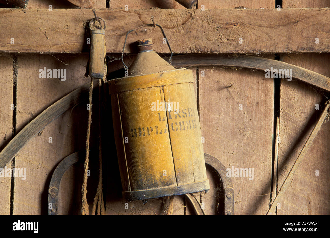 Old linseed oil can Stock Photo Alamy