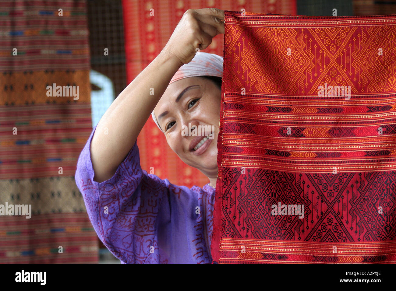 Displaying silk, Chiang Mai, Thailand Stock Photo