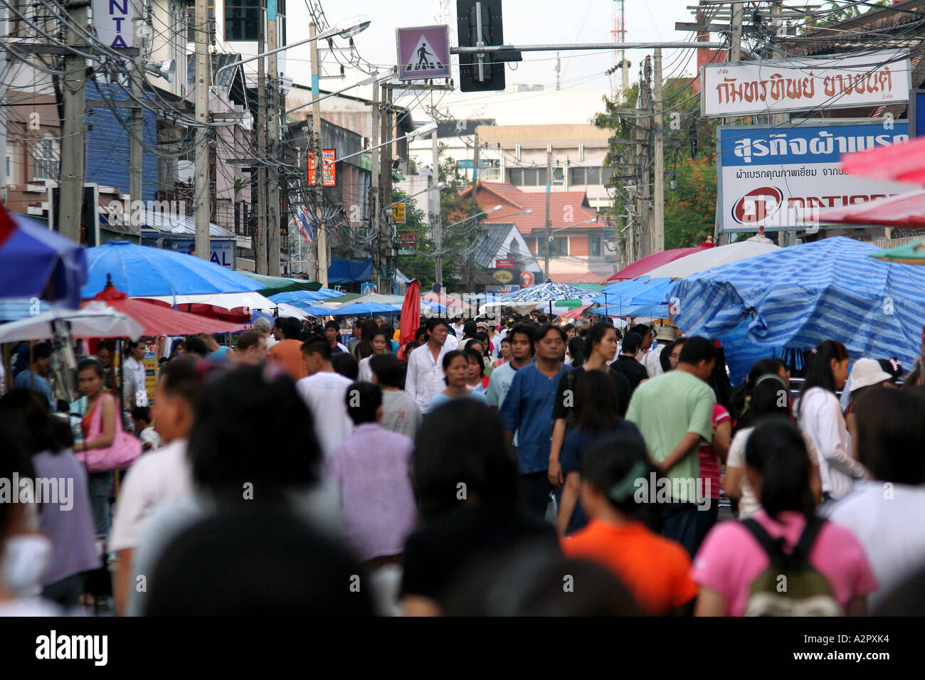 Busy market street in Chiang Mai, Thailand Stock Photo