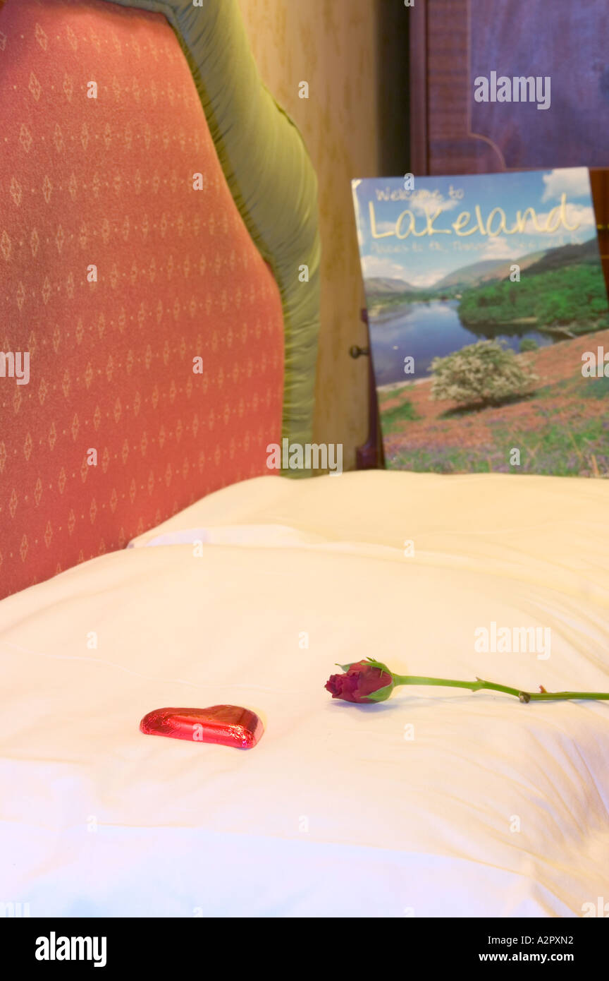 A Red Rose And Chocolate On A Bedroom Pillow In A Lake