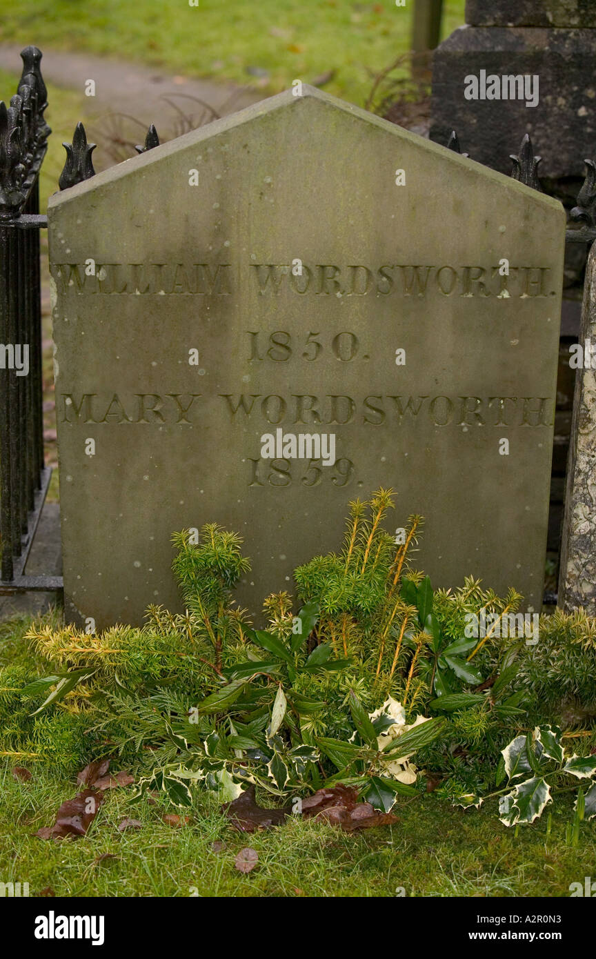 The Gravestone of William and Mary wordsworth in Grasmere church yard Stock Photo