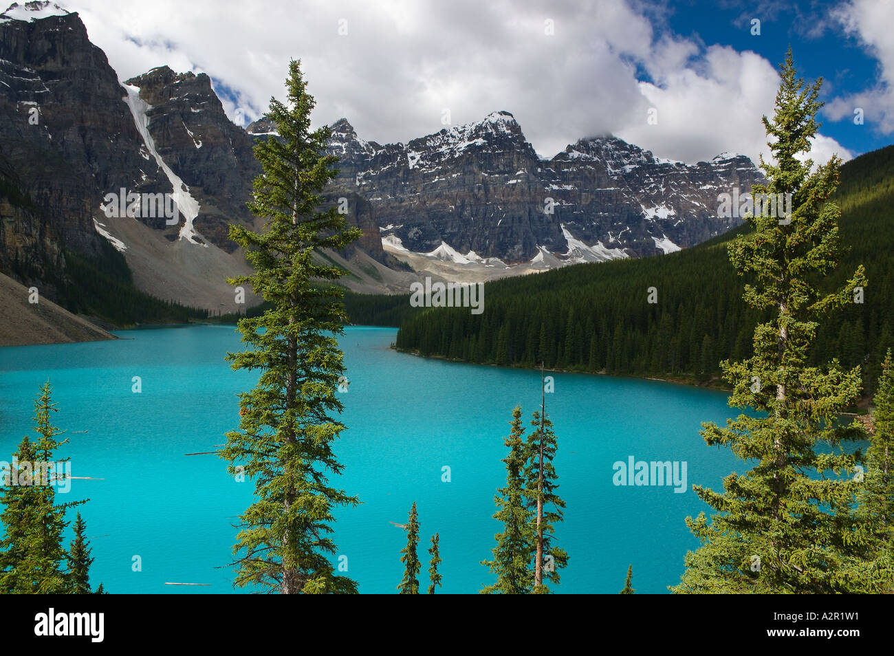 Mount Bowlen Allen and Tuco over Moraine lake Canadian Rocky Mountains Banff National Park Alberta Canada Stock Photo
