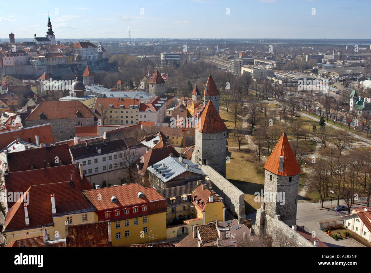 Old Town wall seen from the St. Olaf's church tower, Tallinn, Estonia Stock Photo