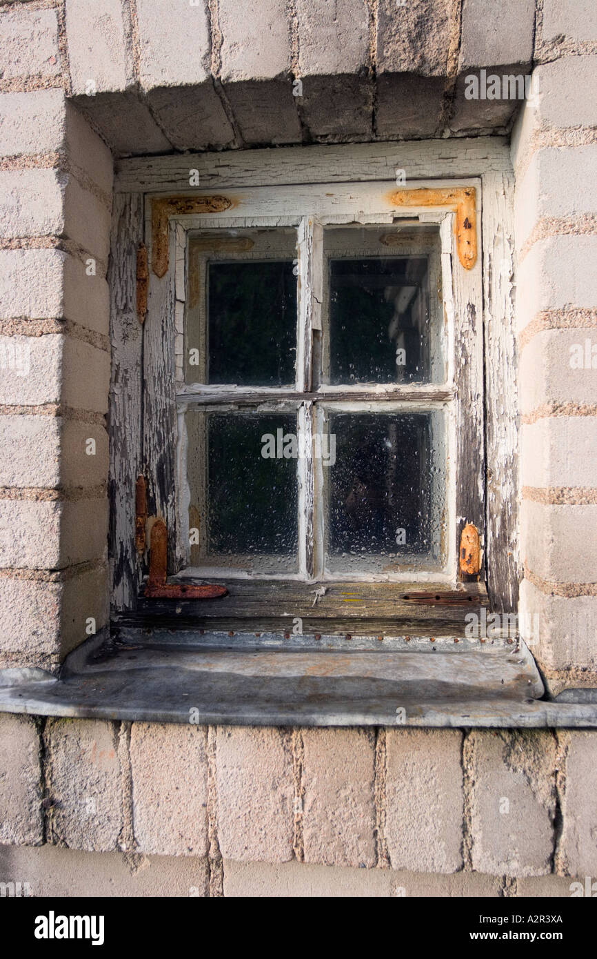Window of an old soviet building in Porkkala area, Kirkkonummi, Finland Stock Photo