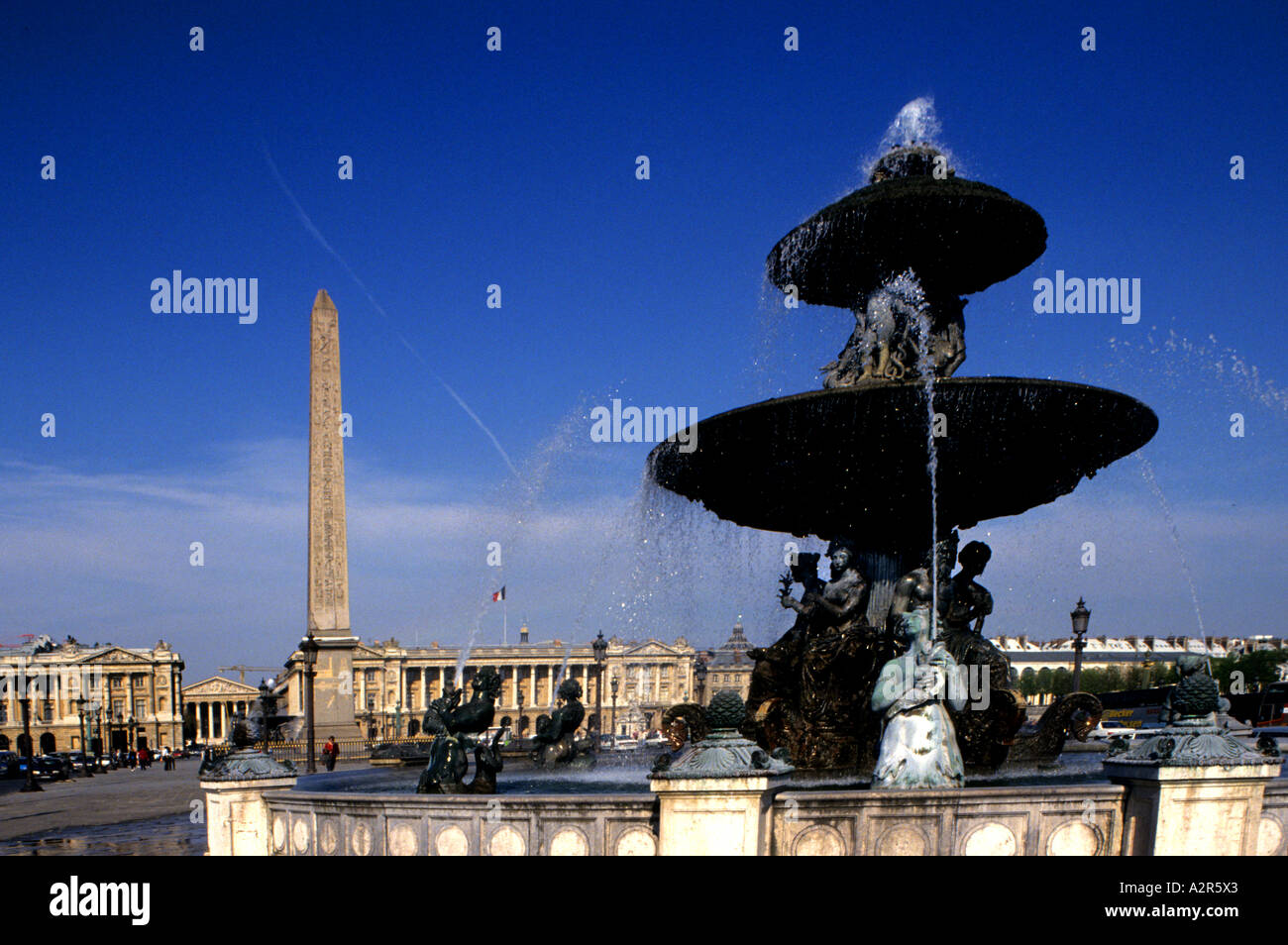Fountain in the Place de la Concorde Paris France fountain water Parisian Stock Photo