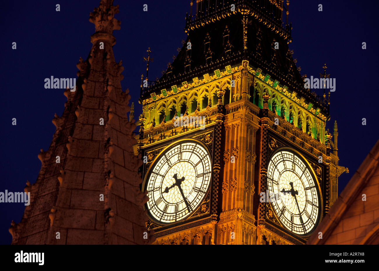 Clock face Big Ben Westminster London at night Stock Photo Alamy