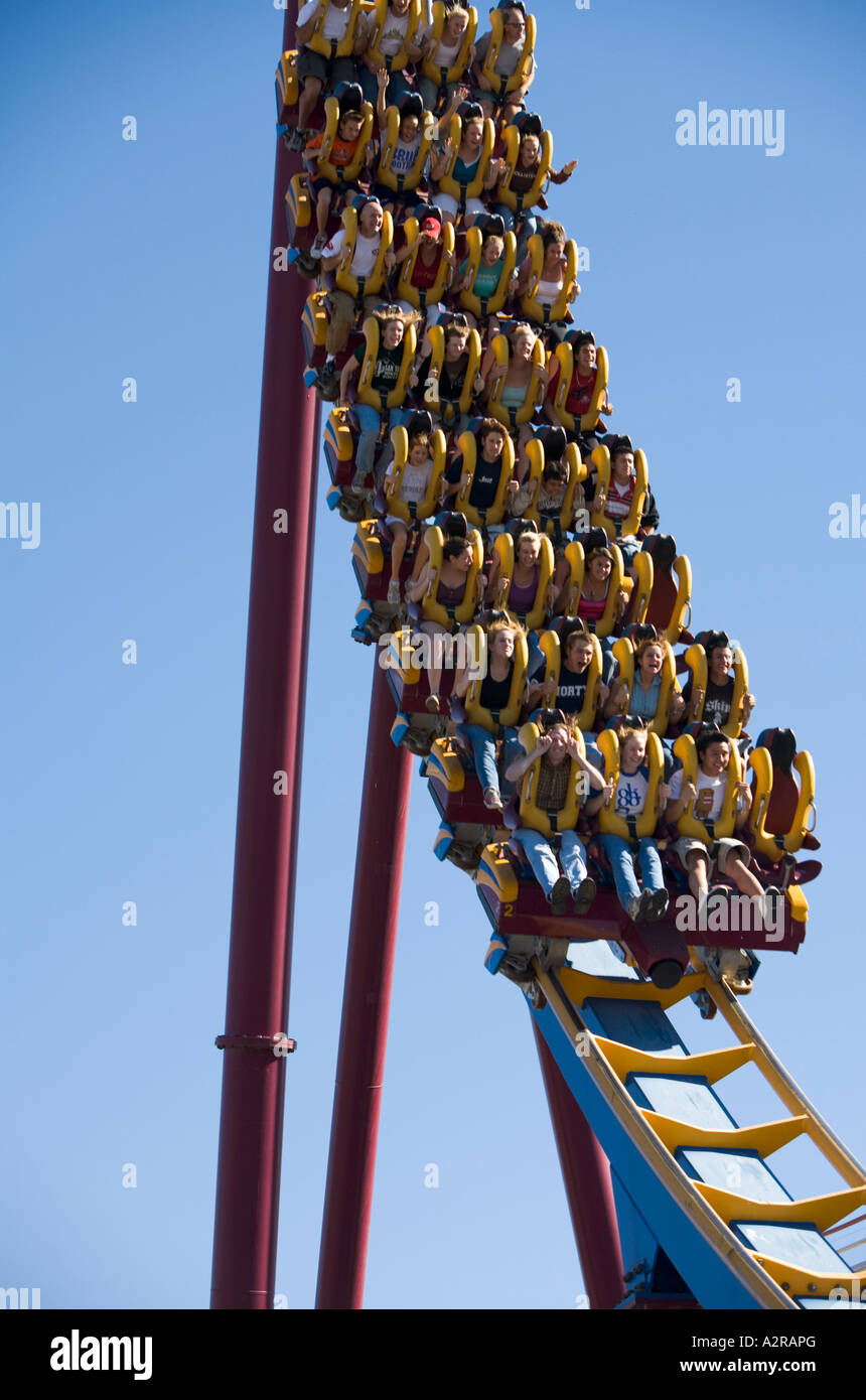 Scream rollercoaster Six Flags Magic Mountain Rides Valencia California United States of America Stock Photo