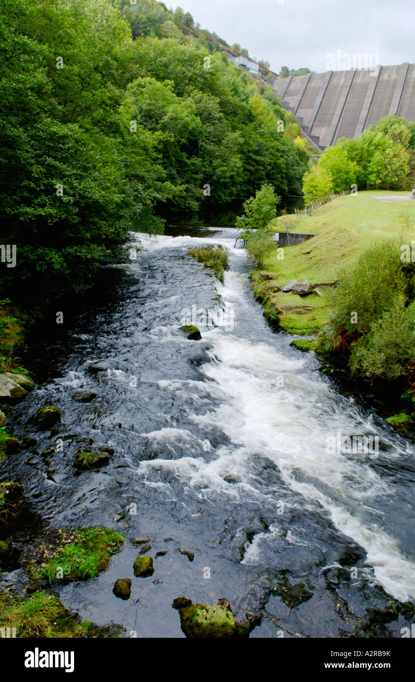 Afon Clywedog below dam of Llyn Clywedog reservoir near Llanidloes