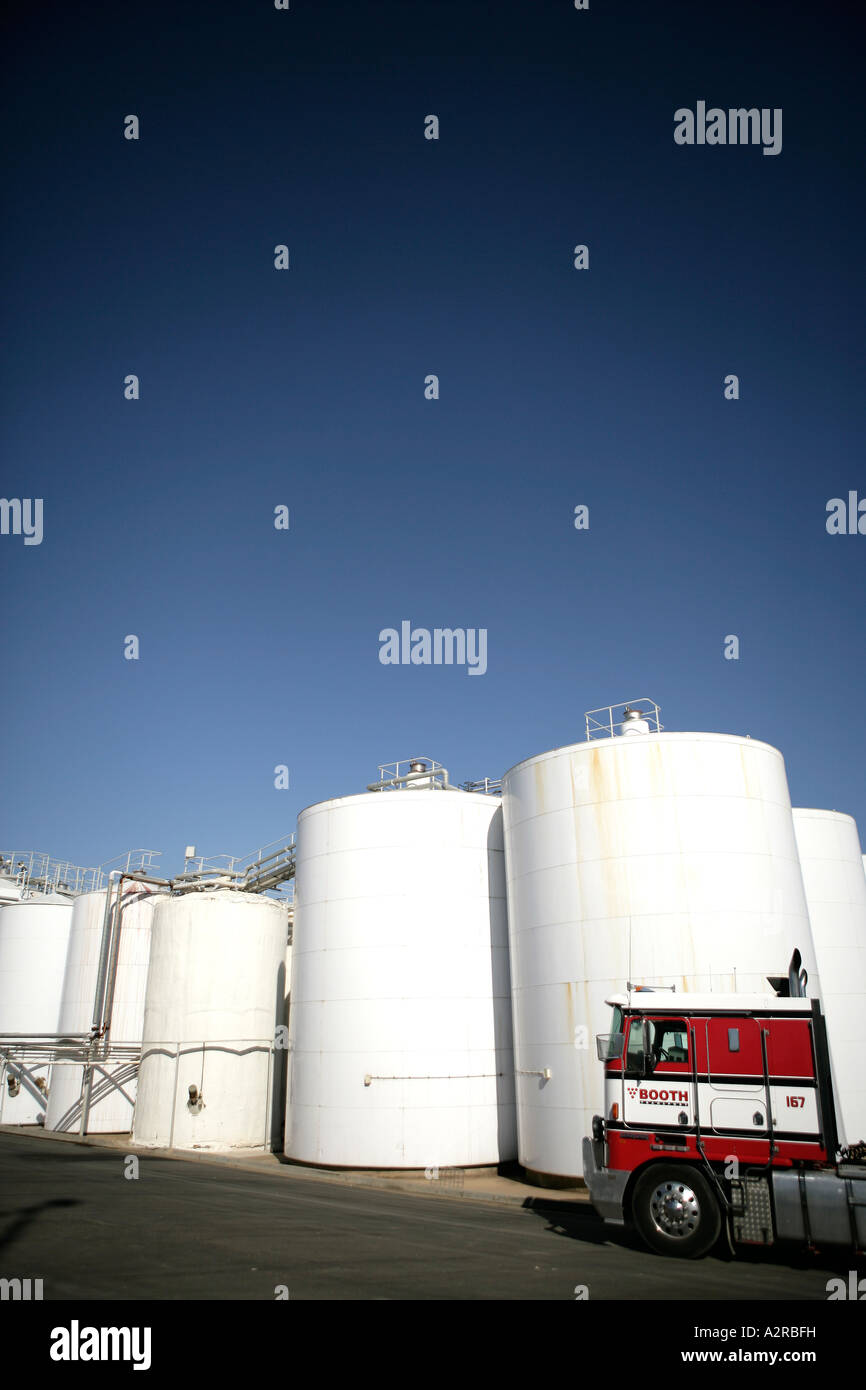 Wine transport vehicle entering winery storage area to transport bulk