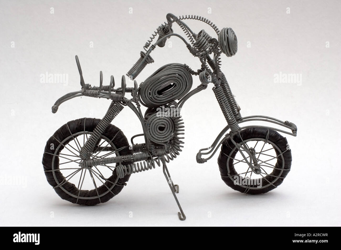 Model of Harley Davidson motorcycle made of scrap wire and inner tube