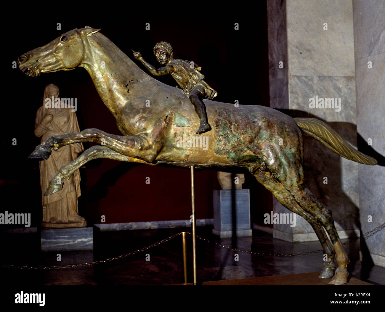 The jockey of Artemision Artemis Bronze boy on horse  Museum Stock Photo