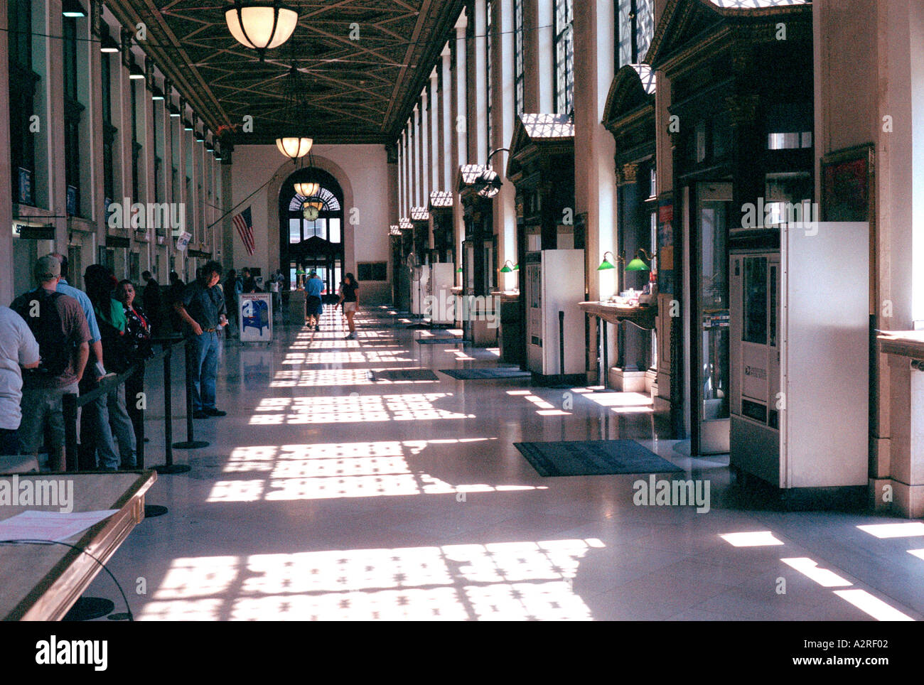 The lobby of the landmark James E Farley Post Office Building Stock