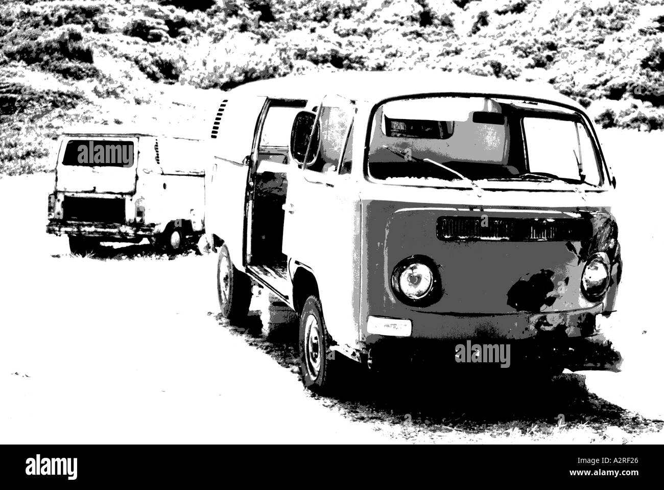 Abandoned rusting camper van at Meghalos Arselinos Skiathos Greece Stock Photo