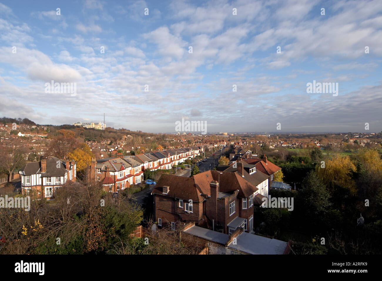Alexandra Palace Muswell Hill N10 and NE London oblique aerial view over rooftops Stock Photo