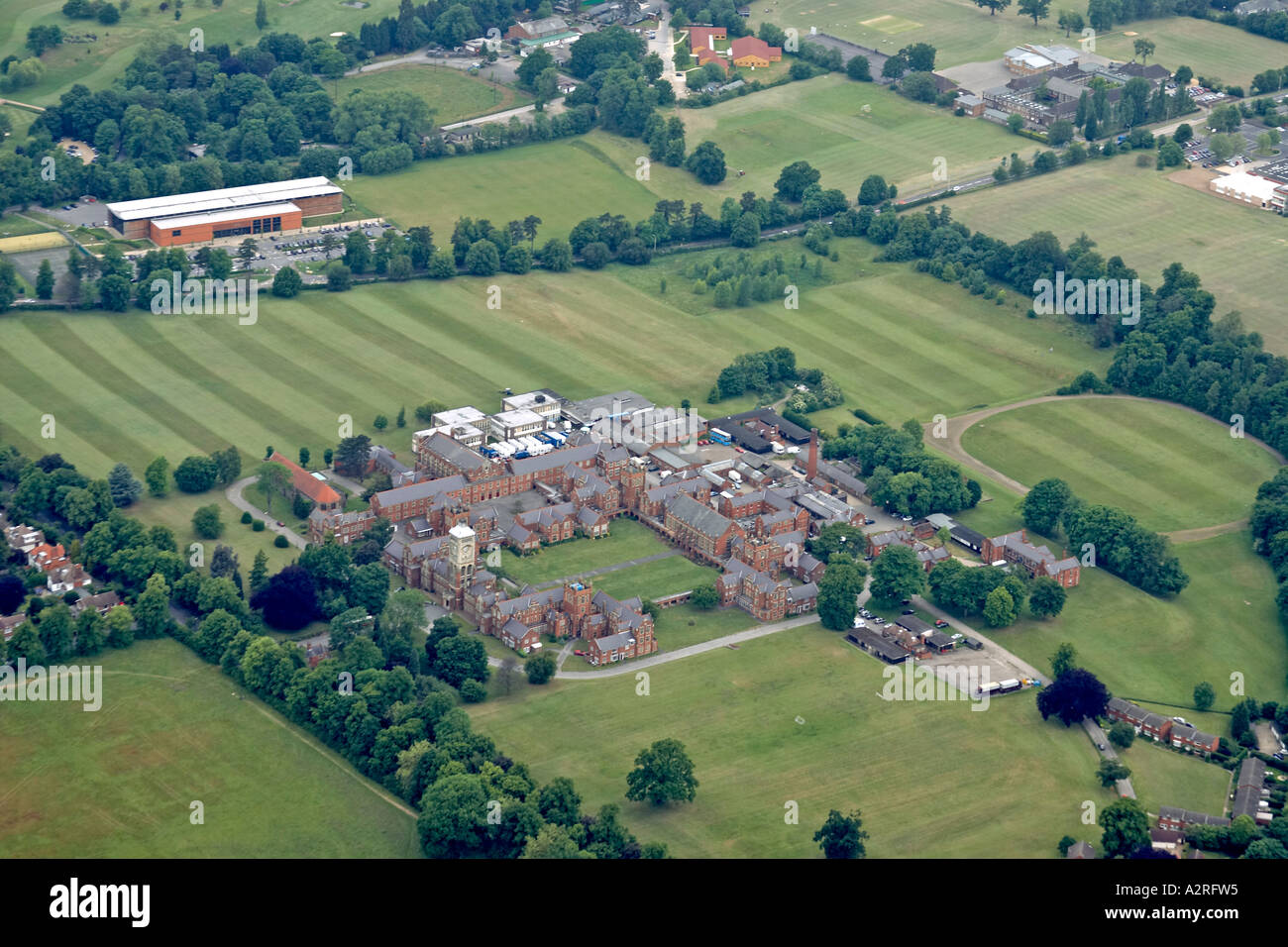 Oblique high level aerial view north of Oxhey with United States International University School London WD2 England 2005 Stock Photo