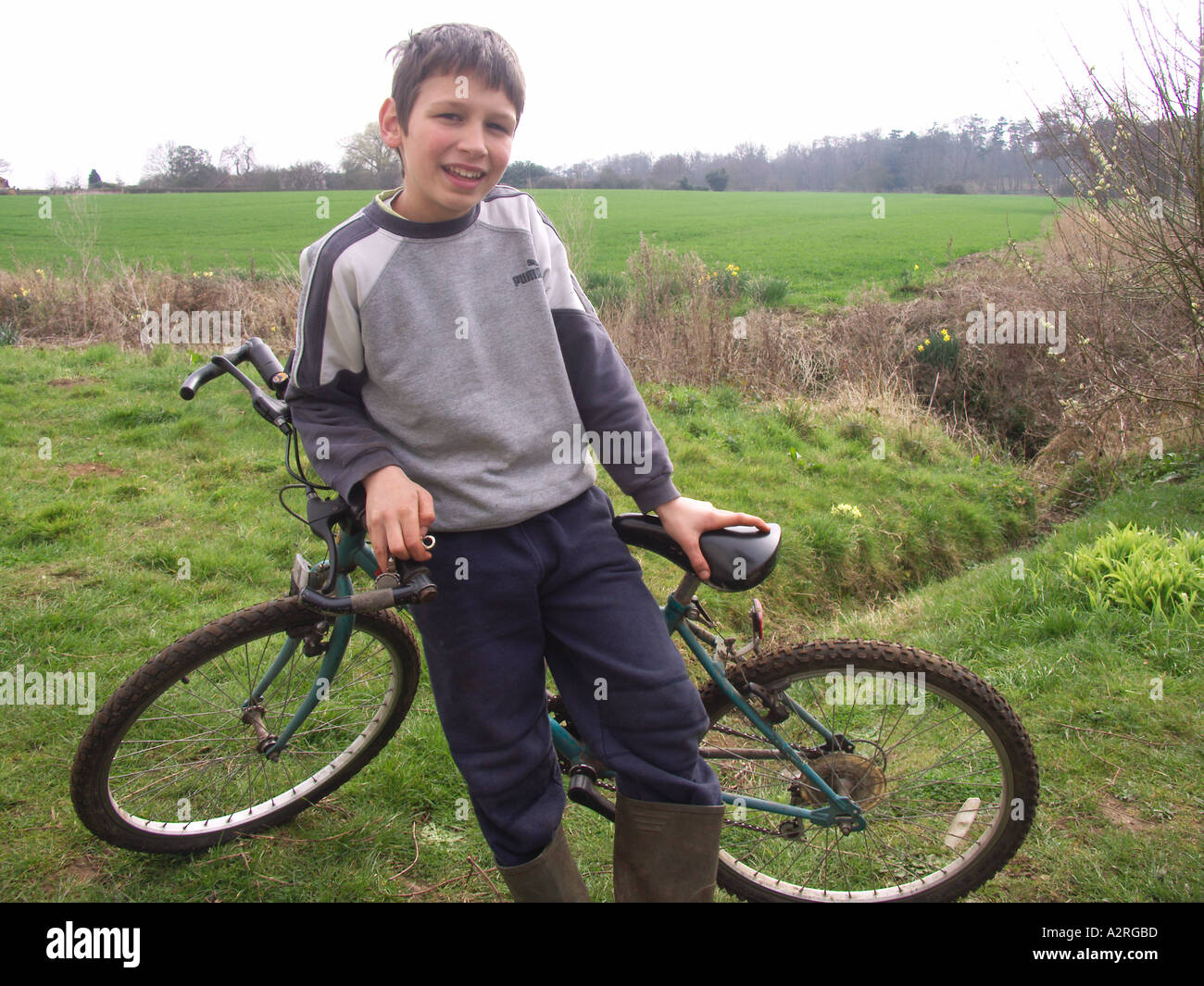 Child leaning to bike hires stock photography and images Alamy