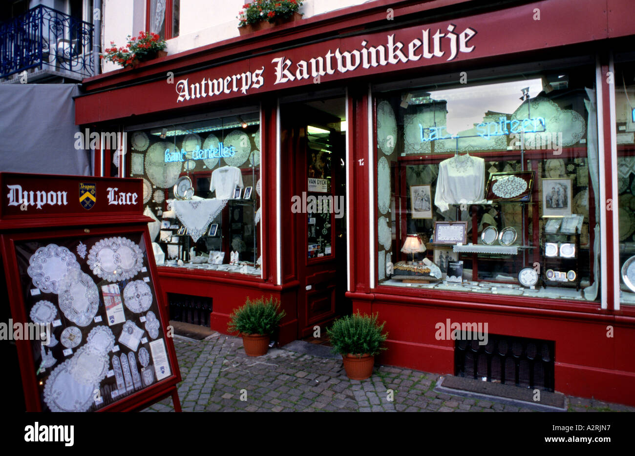 Antwerp lace window groenplaats Belgium Stock Photo
