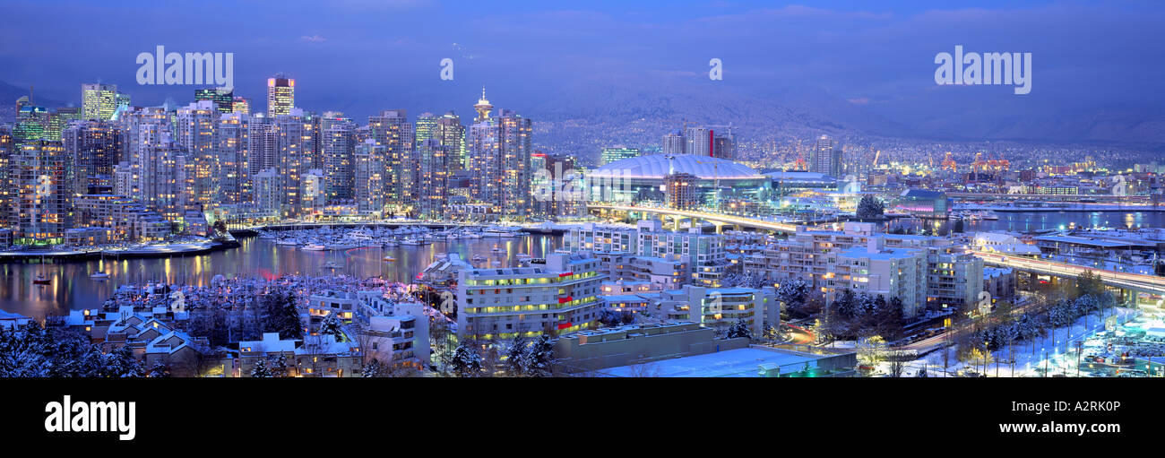 Vancouver British Columbia Canada City Skyline View Downtown At False Creek Winter Dusk Stock Photo Alamy