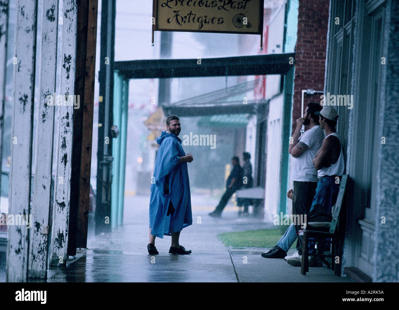 cajun culture louisiana breaux bridge main street during a seasonal rain storm Stock Photo