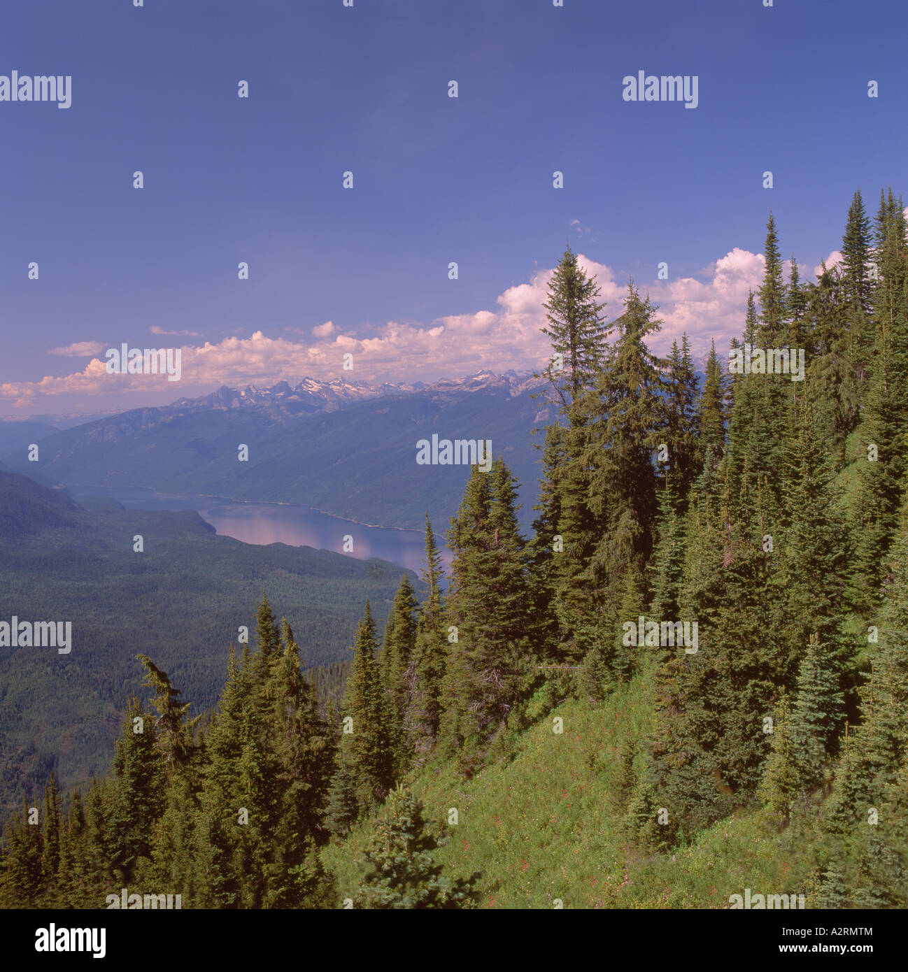 Slocan Lake and Valhalla Range in Selkirk Mountains, BC, British Columbia, Canada - Kootenay Region Stock Photo