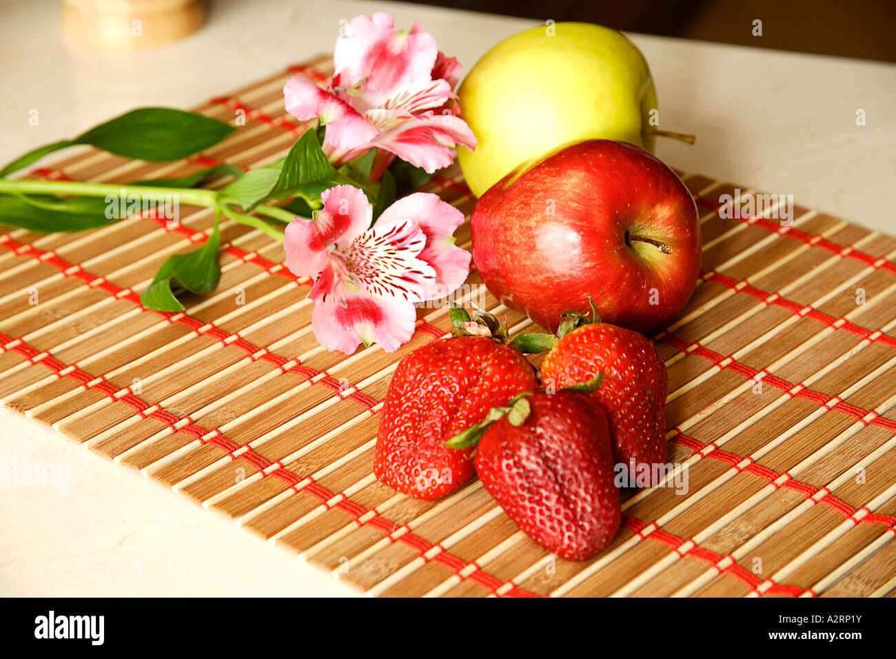 Still life with flowers and fruit hires stock photography and images