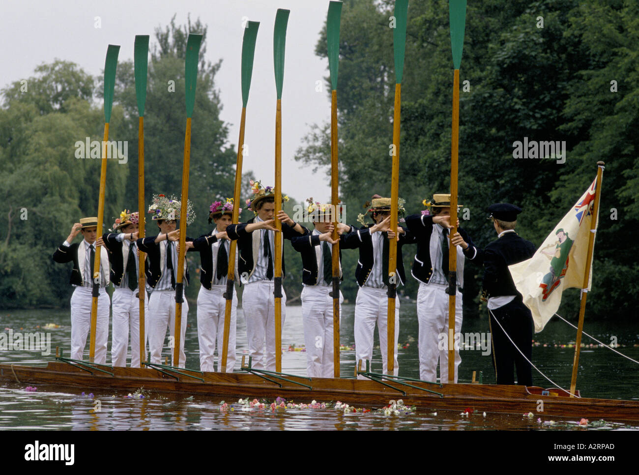 Eton College 1990, 550th anniversary of school 4th of June Procession of Boats on River Thames for Parents Day 1990s UK HOMER SYKES Stock Photo