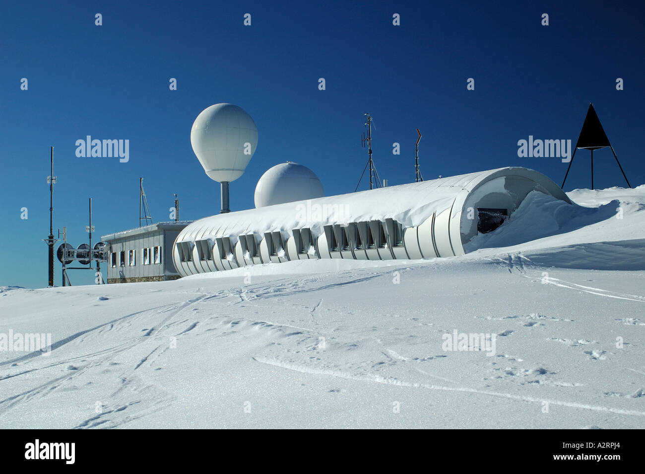 Radar station in the snow Stock Photo