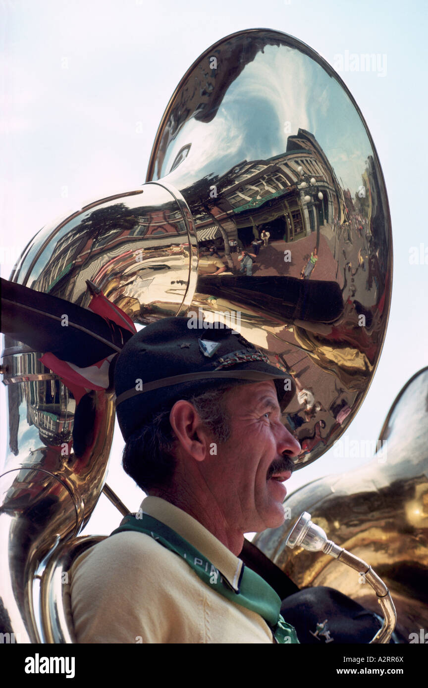 A Senior Man playing a Sousaphone or Tuba Stock Photo