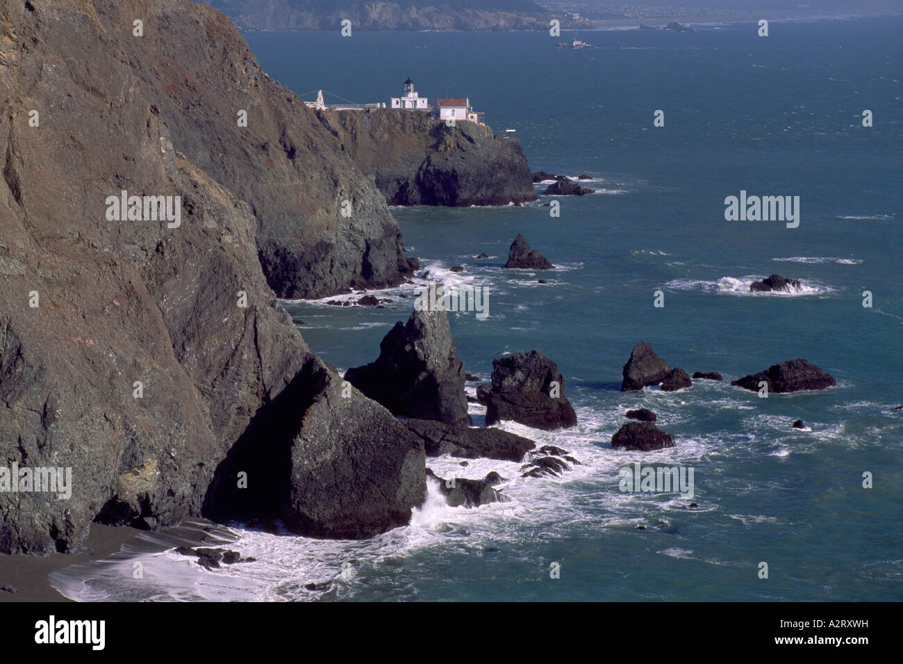 Historic Point Arena Lighthouse on Rocky Coastline, Point Arena, California, USA Stock Photo Alamy