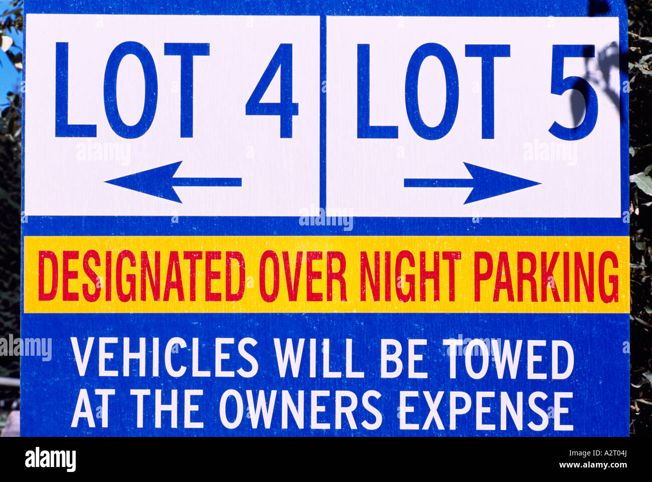 Parking Lot Sign Designated Over Night / Overnight Parking, Vehicles