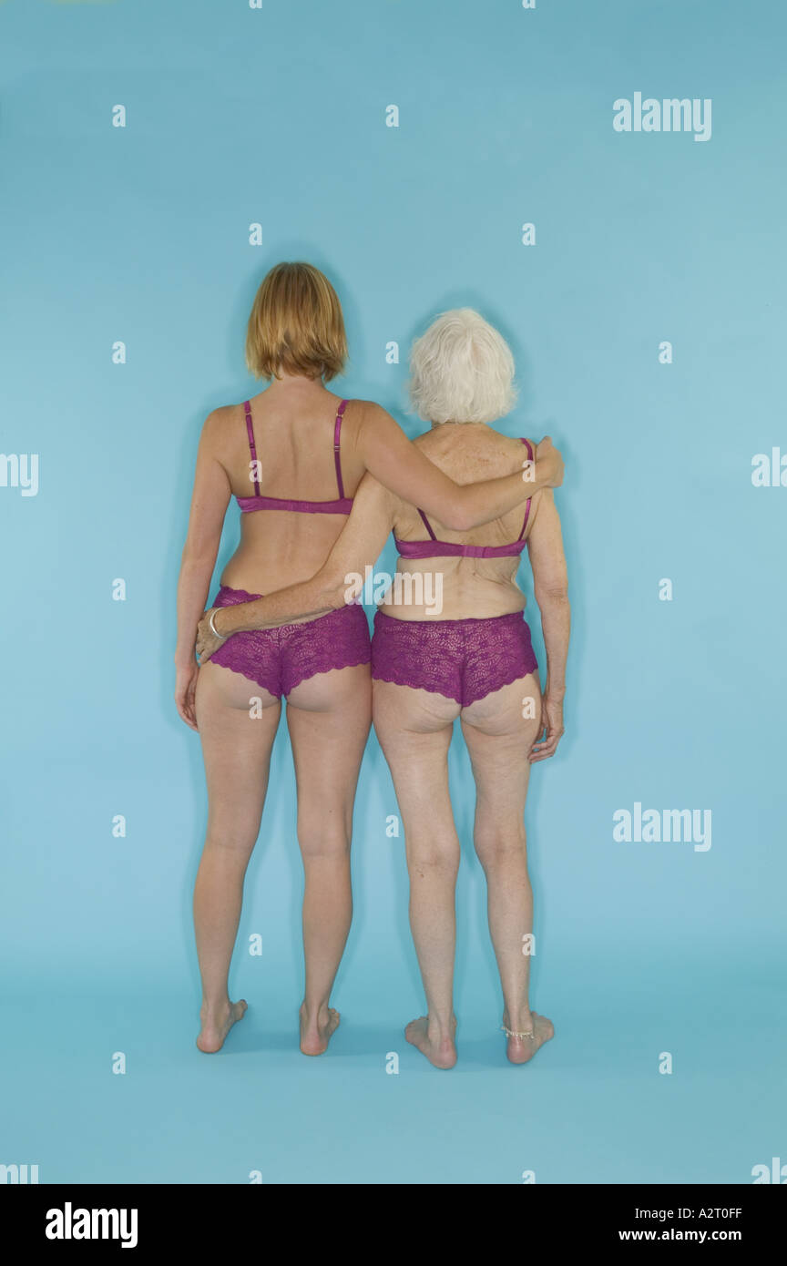 Two women modeling lingerie Stock Photo