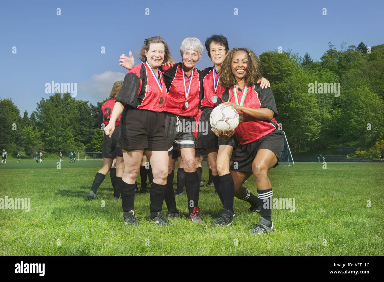 Women s soccer teammates Stock Photo
