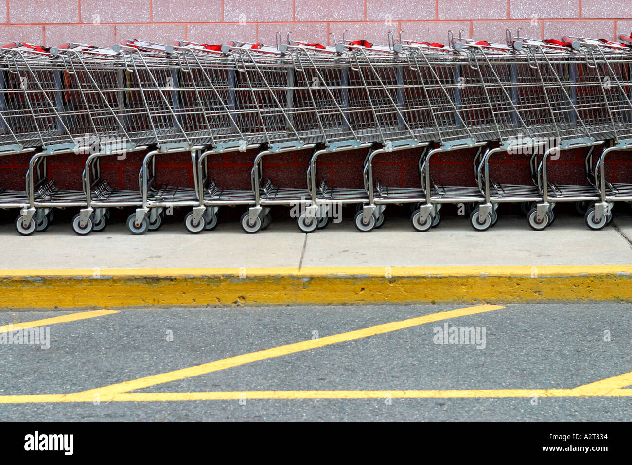 Shopping Carts At Grocery Store Stock Photo