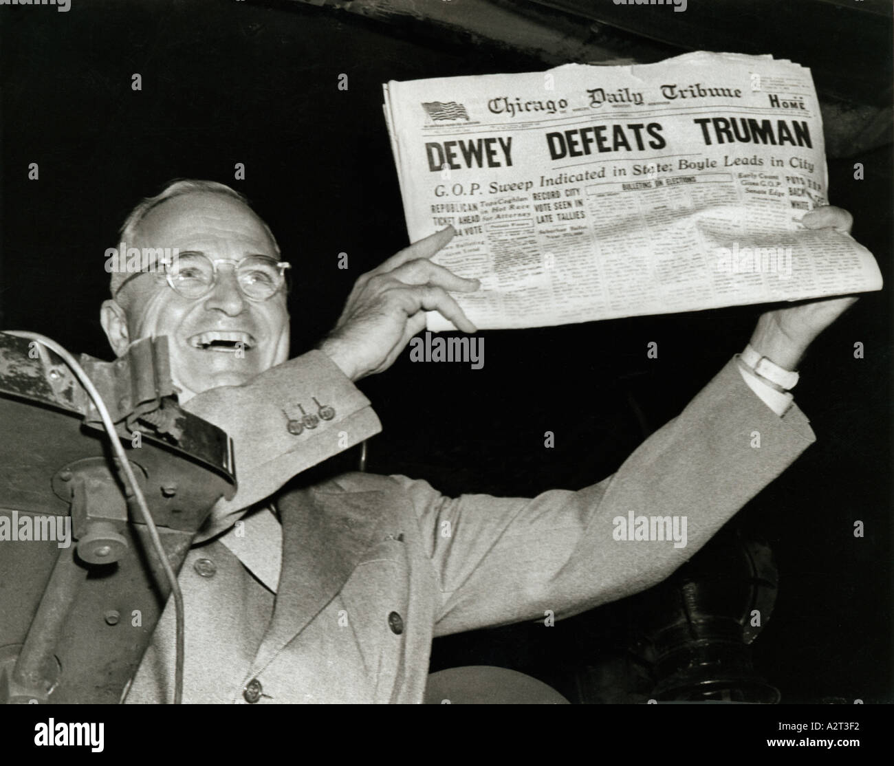 Truman Holds Up Errant Election Headline Stock Photo