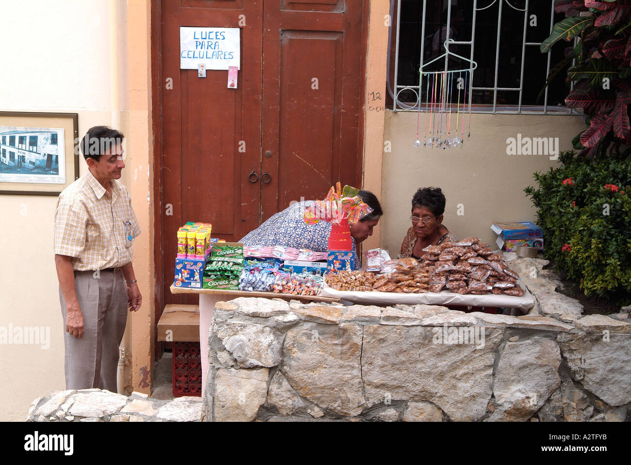 Small food booth in the district of Cerro Santa Ana in Guayaquil Stock Photo