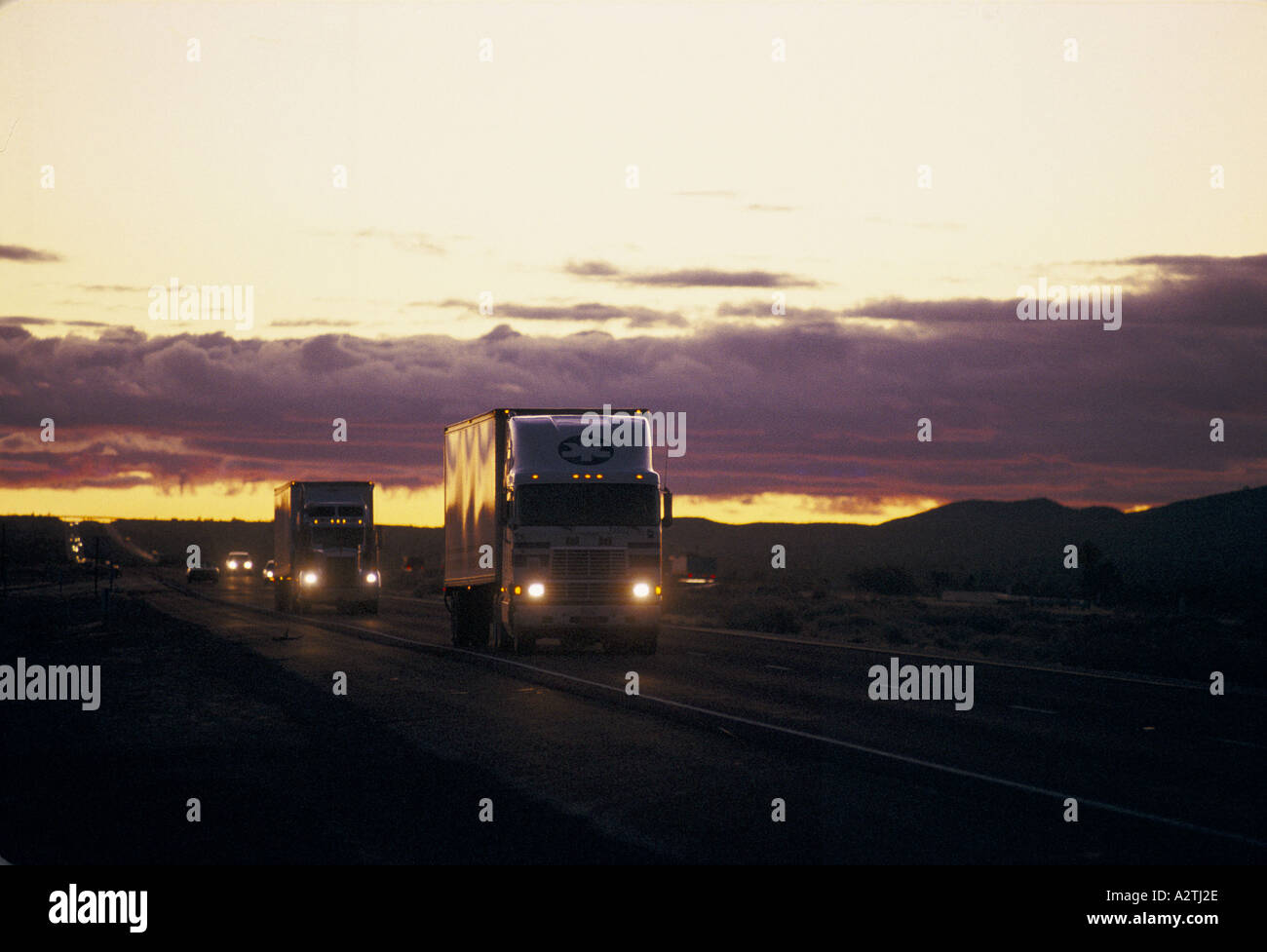 traffic on desert road usa Stock Photo
