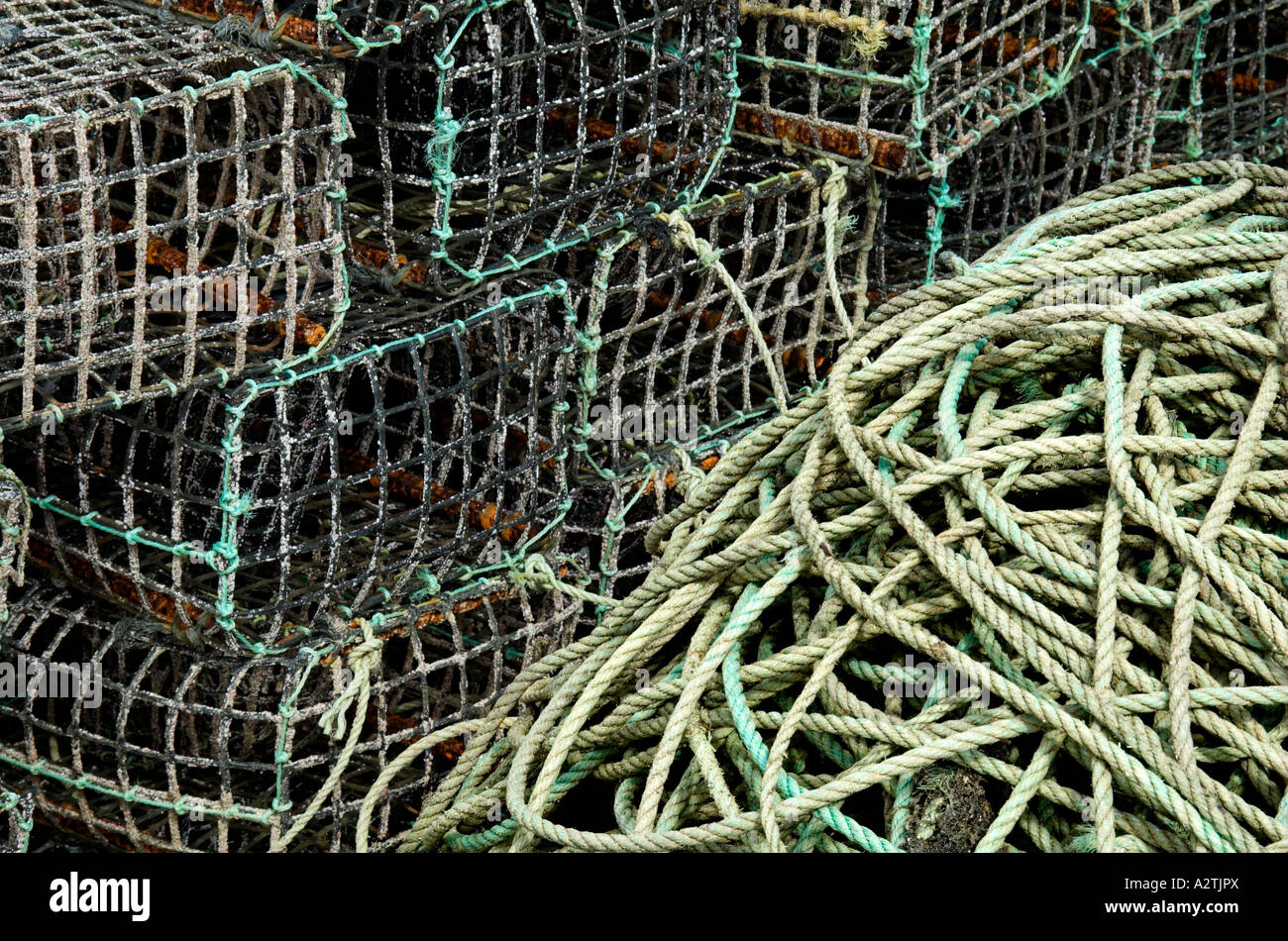 Fishing baskets and rope Ferragudo Stock Photo Alamy