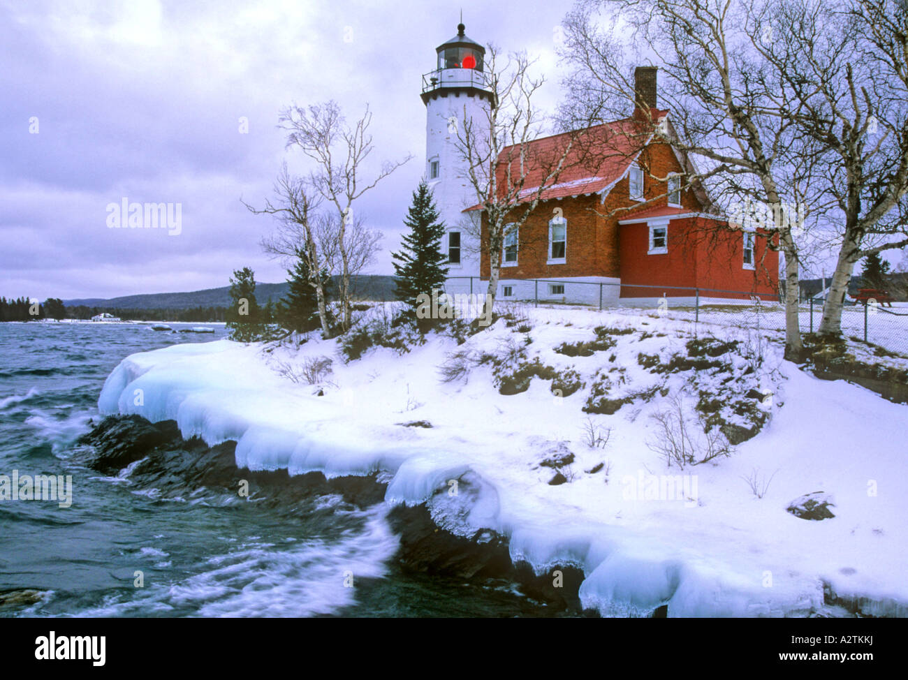 Eagle Harbor Lighthouse in winter, USA, Michigan, Keweenaw Peninsula, Keweenaw County Stock