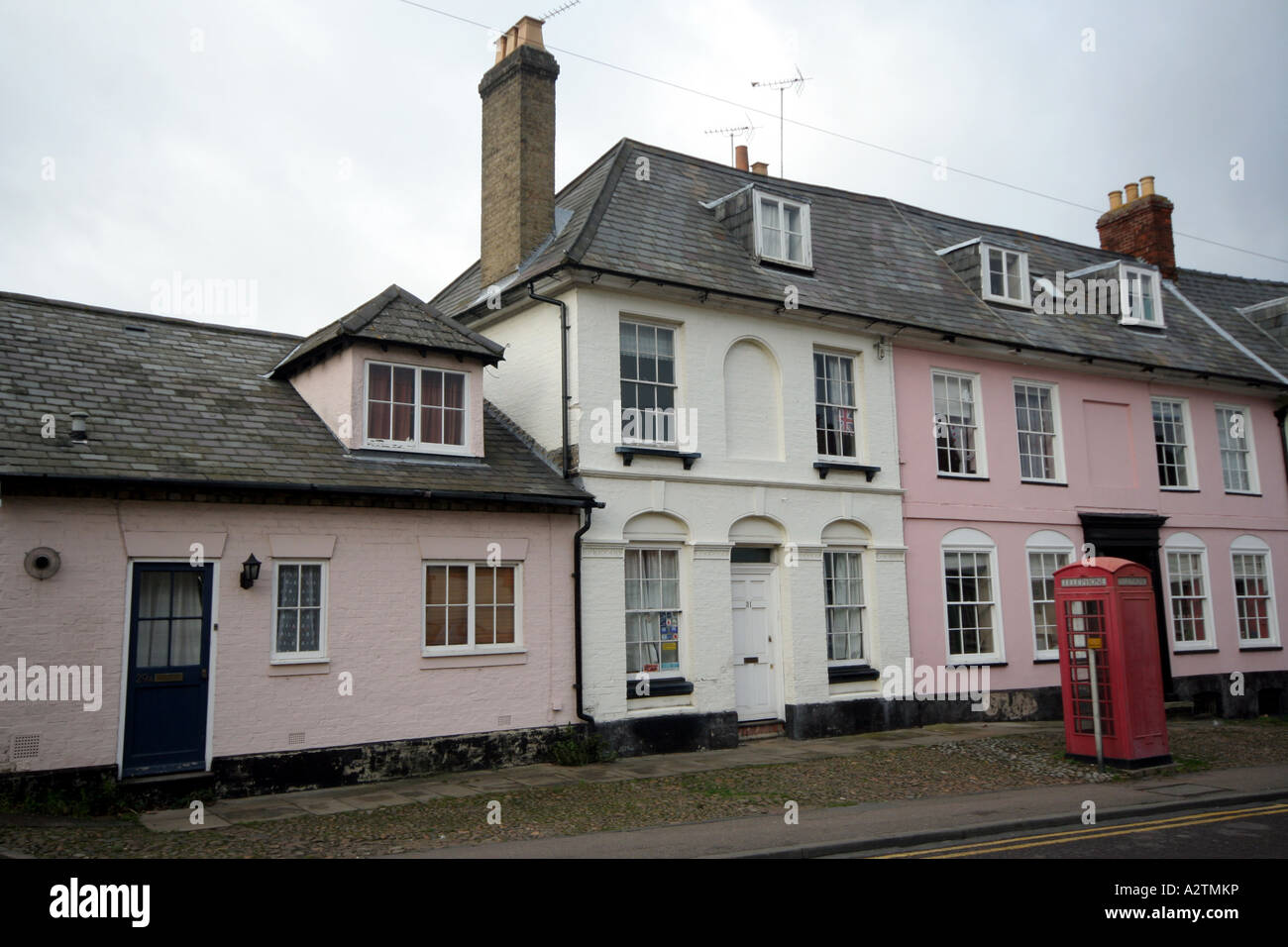 Colourful terraced homes in Linton, Cambridge, Cambridgeshire England