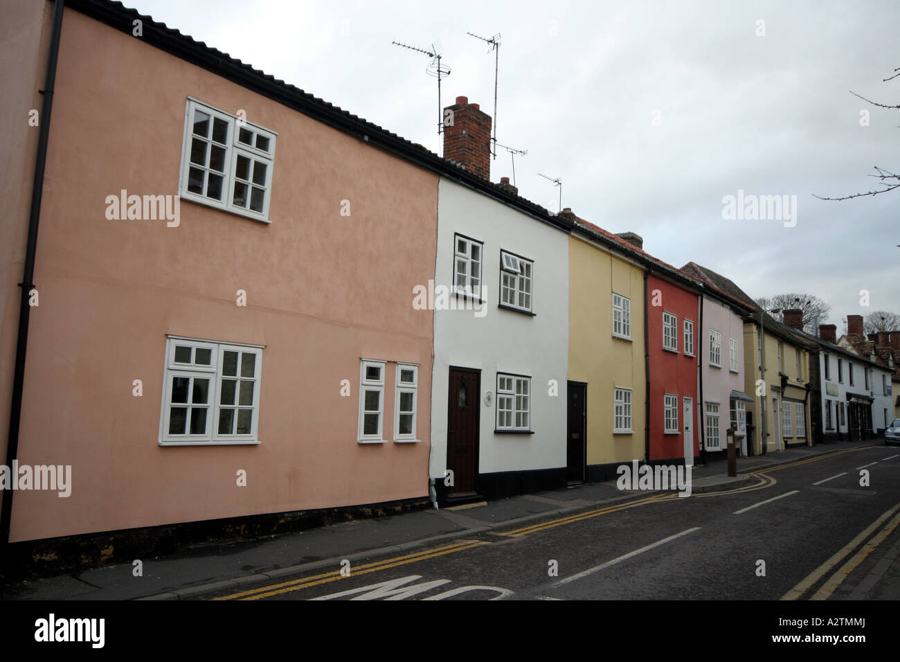 Colourful terraced homes in Linton, Cambridge, Cambridgeshire England