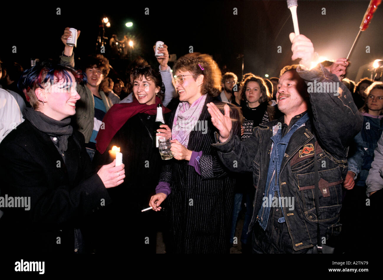 celebrations as the berlin wall is opened november 1989 Stock Photo